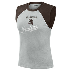 San Diego Padres WEAR by Erin Andrews Women's Cropped Raglan Tank Top Heather Gray