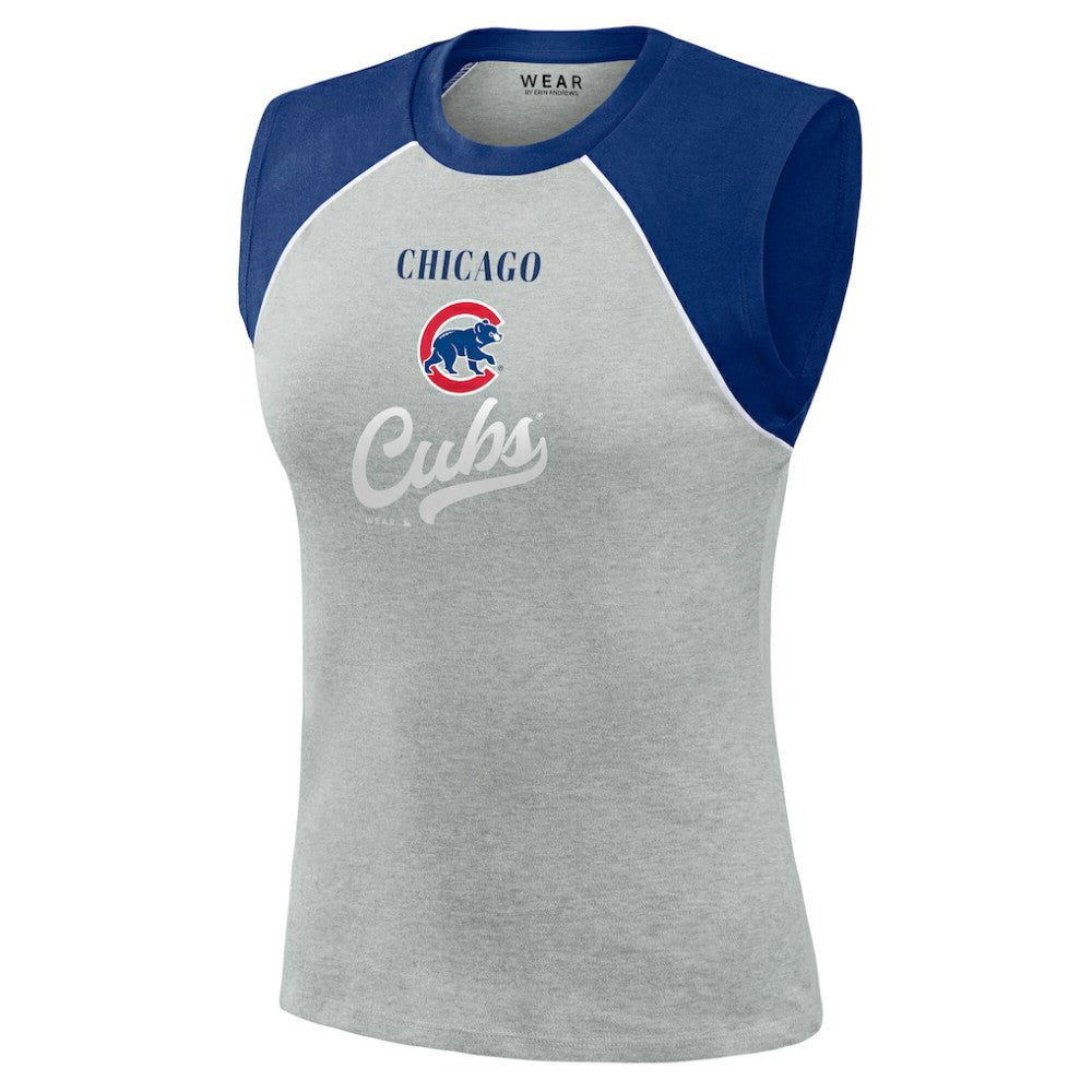 Chicago Cubs WEAR by Erin Andrews Women's Cropped Raglan Tank Top Heather Gray