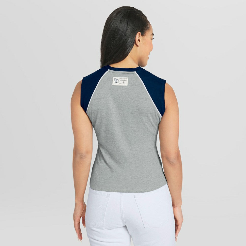 Cleveland Guardians WEAR by Erin Andrews Women's Cropped Raglan Tank Top Heather Gray