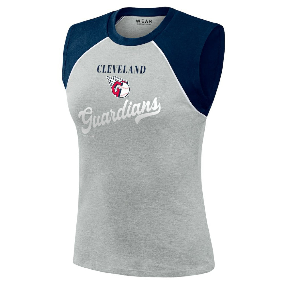 Cleveland Guardians WEAR by Erin Andrews Women's Cropped Raglan Tank Top Heather Gray