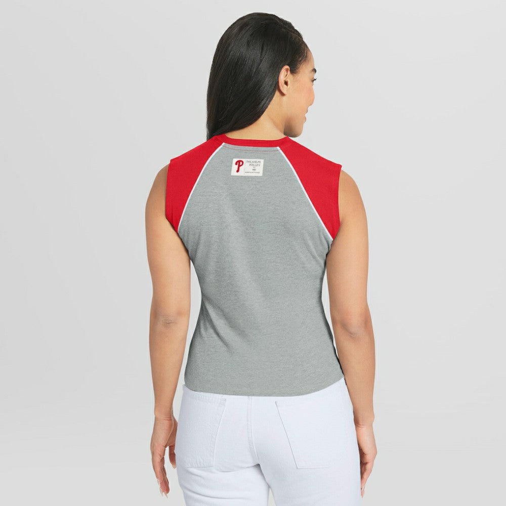 Philadelphia Phillies WEAR by Erin Andrews Women's Cropped Raglan Tank Top Heather Gray