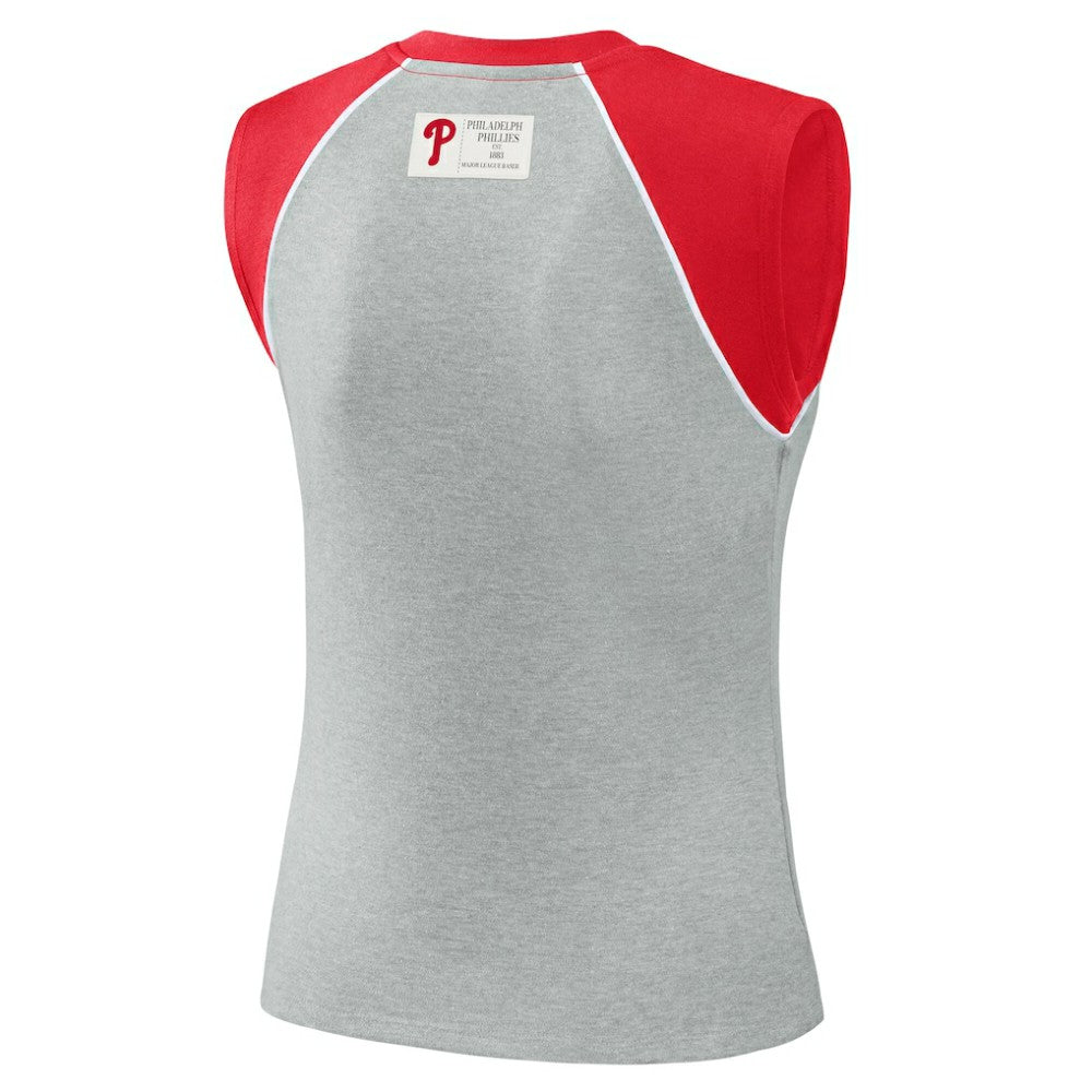 Philadelphia Phillies WEAR by Erin Andrews Women's Cropped Raglan Tank Top Heather Gray