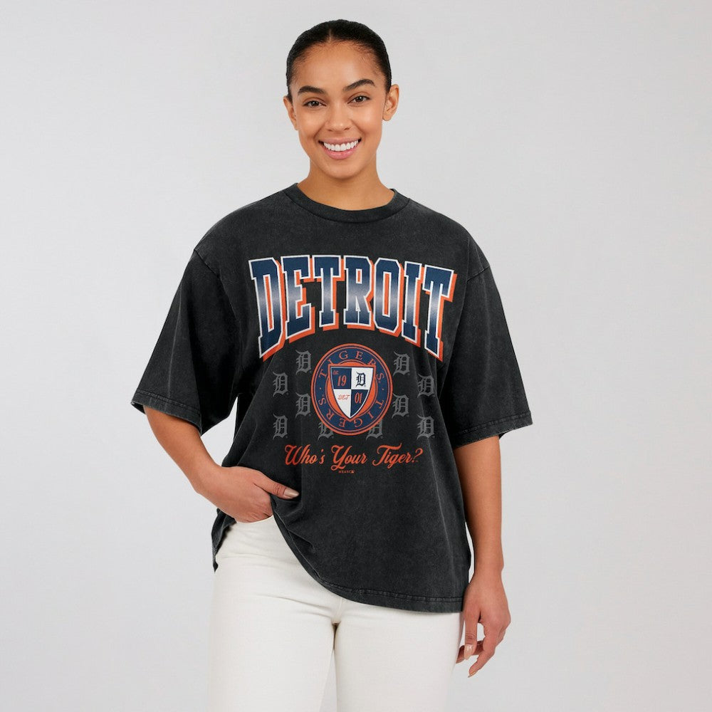 Detroit Tigers WEAR by Erin Andrews Women's Oversized Boyfriend T-Shirt Black