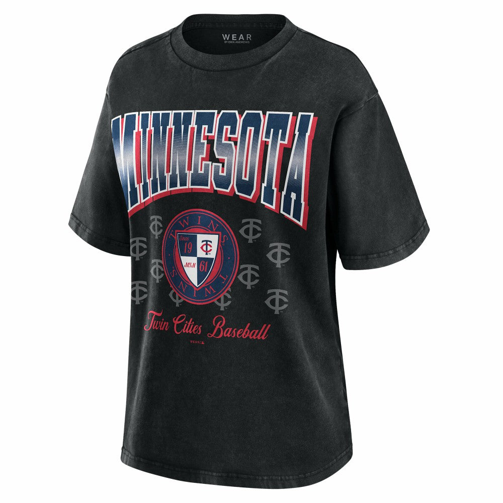 Minnesota Twins WEAR by Erin Andrews Women's Oversized Boyfriend T-Shirt Black
