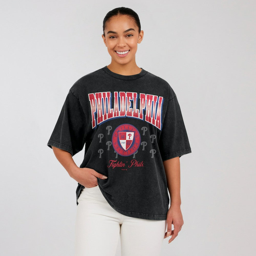 Philadelphia Phillies WEAR by Erin Andrews Women's Oversized Boyfriend T-Shirt Black