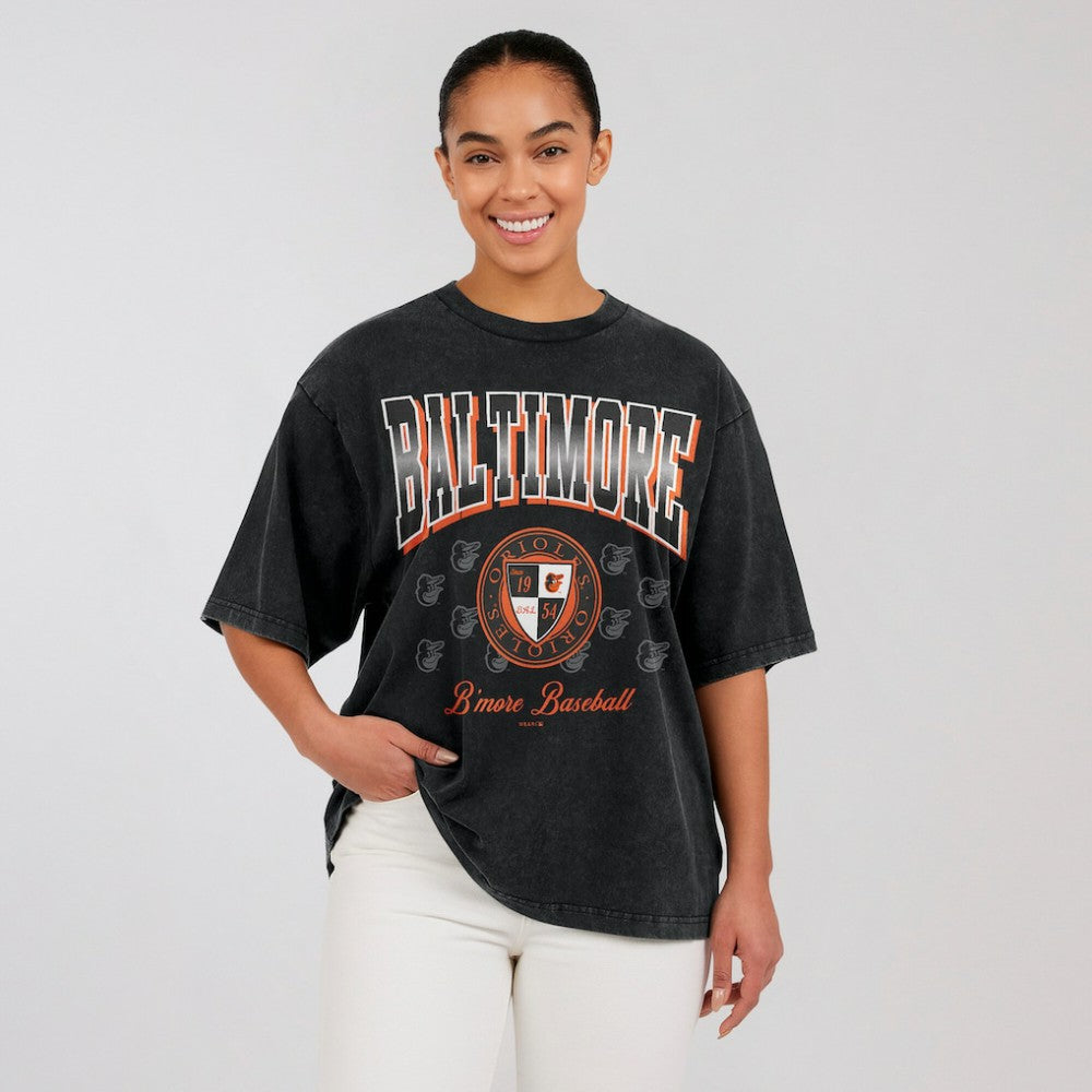 Baltimore Orioles WEAR by Erin Andrews Women's Oversized Boyfriend T-Shirt Black