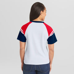 Atlanta Braves WEAR by Erin Andrews Women's Striped Raglan T-Shirt White