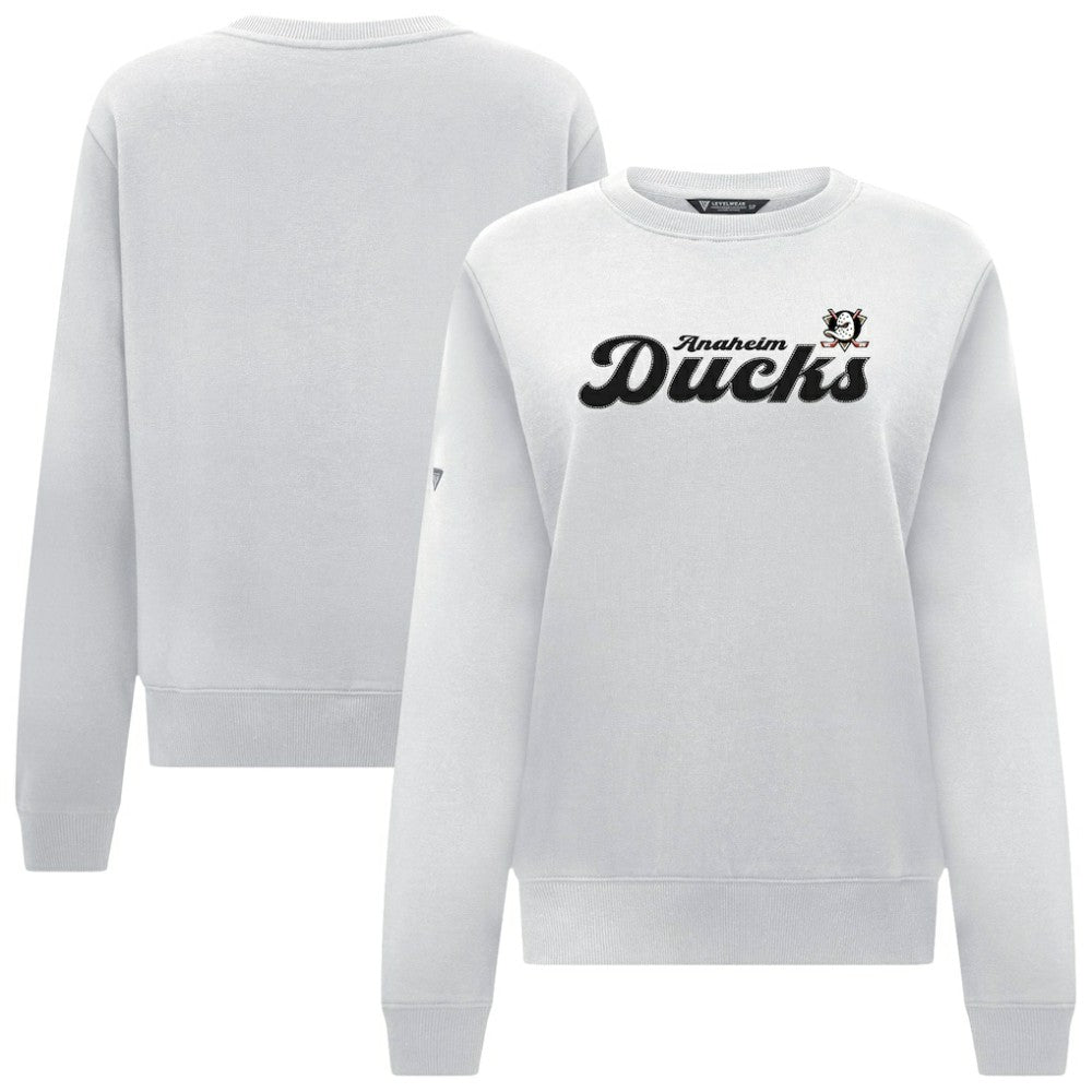 Anaheim Ducks Levelwear Women's Yvette Big Script Tri-Blend Sweatshirt White