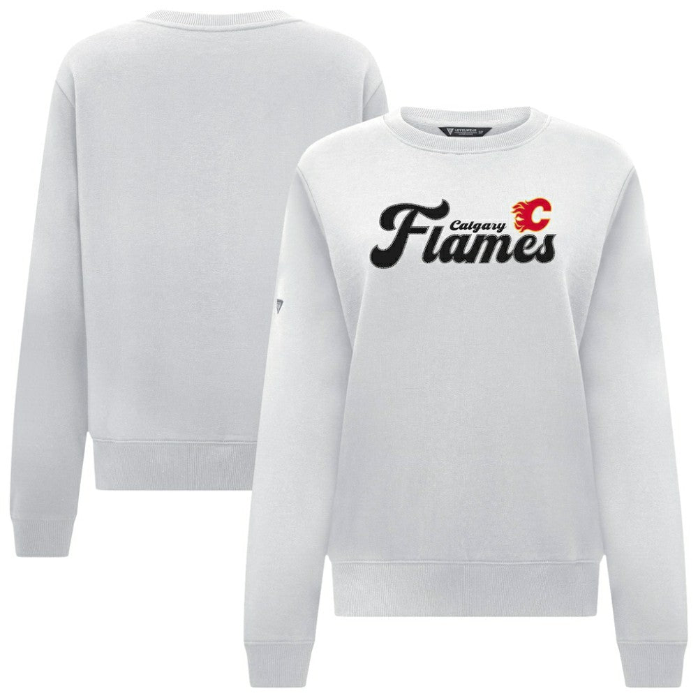Calgary Flames Levelwear Women's Yvette Big Script Tri-Blend Sweatshirt White
