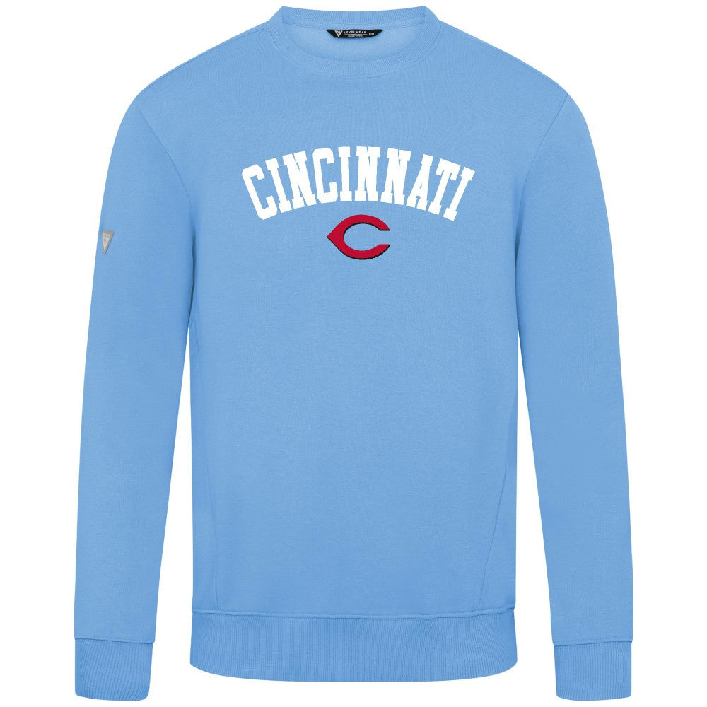 Cincinnati Reds Levelwear Zane Felt Arch Pullover Sweatshirt Light Blue