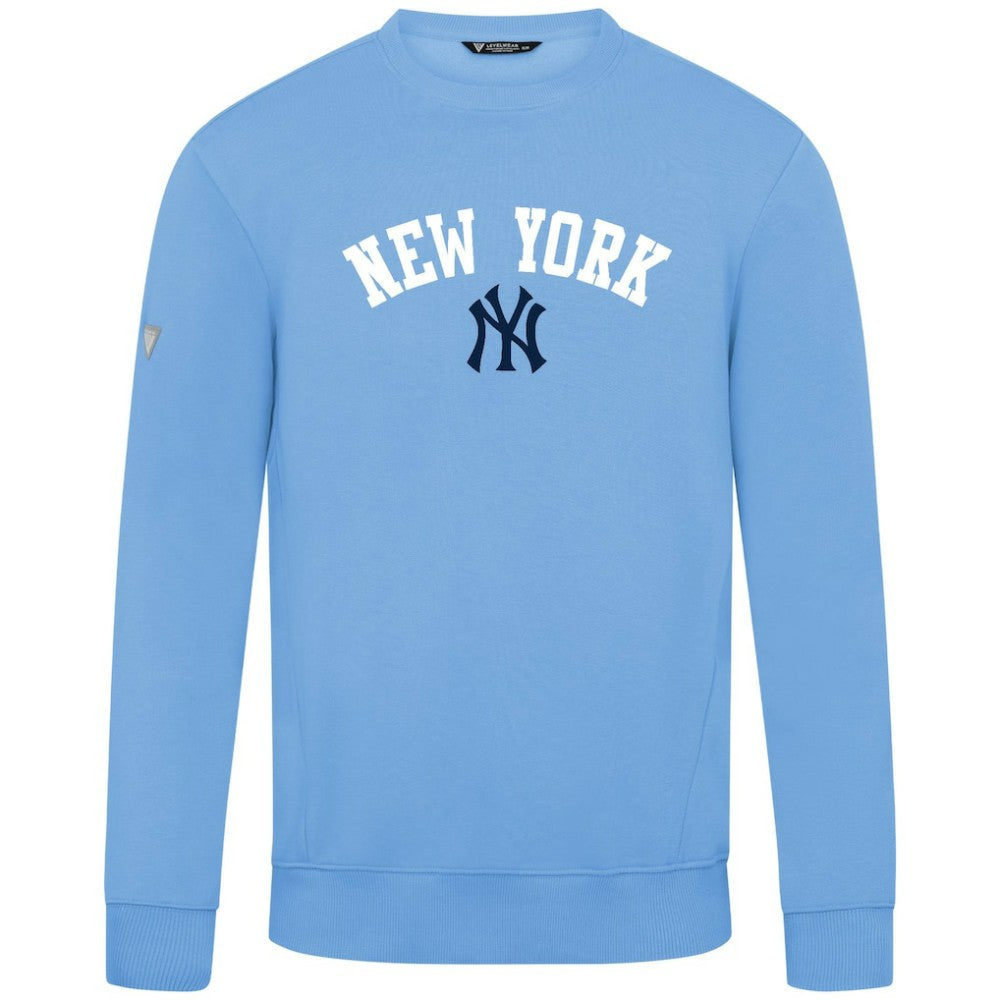 New York Yankees Levelwear Zane Felt Arch Pullover Sweatshirt Light Blue