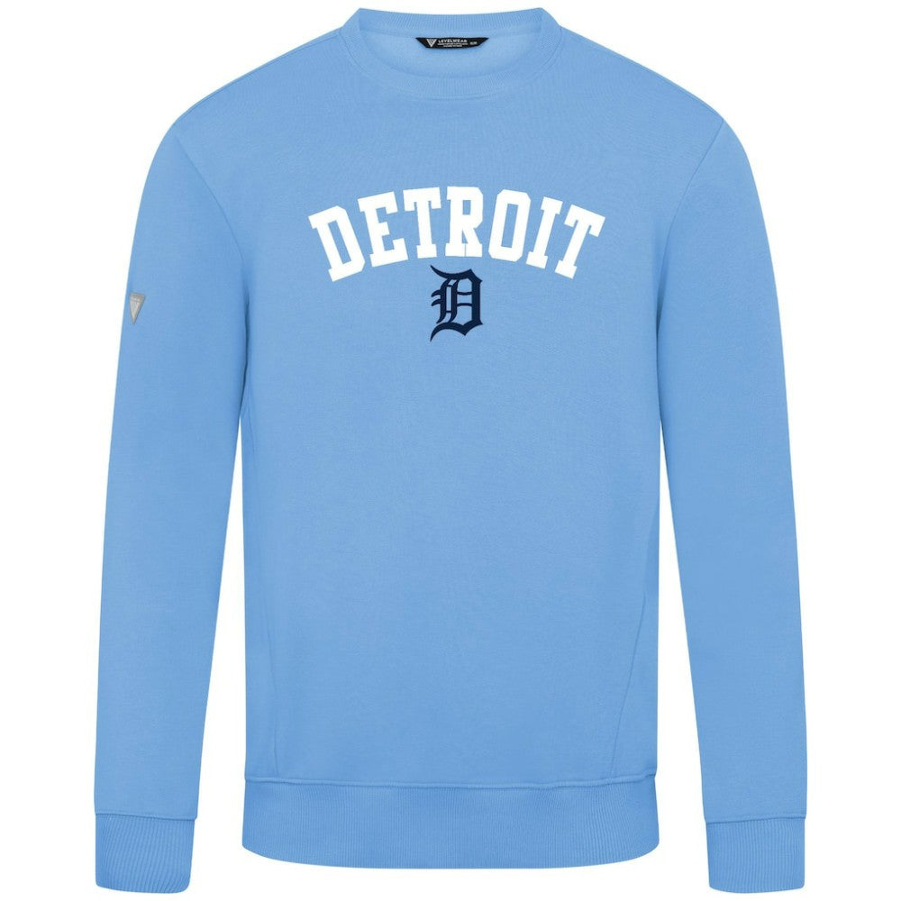 Detroit Tigers Levelwear Zane Felt Arch Pullover Sweatshirt Light Blue