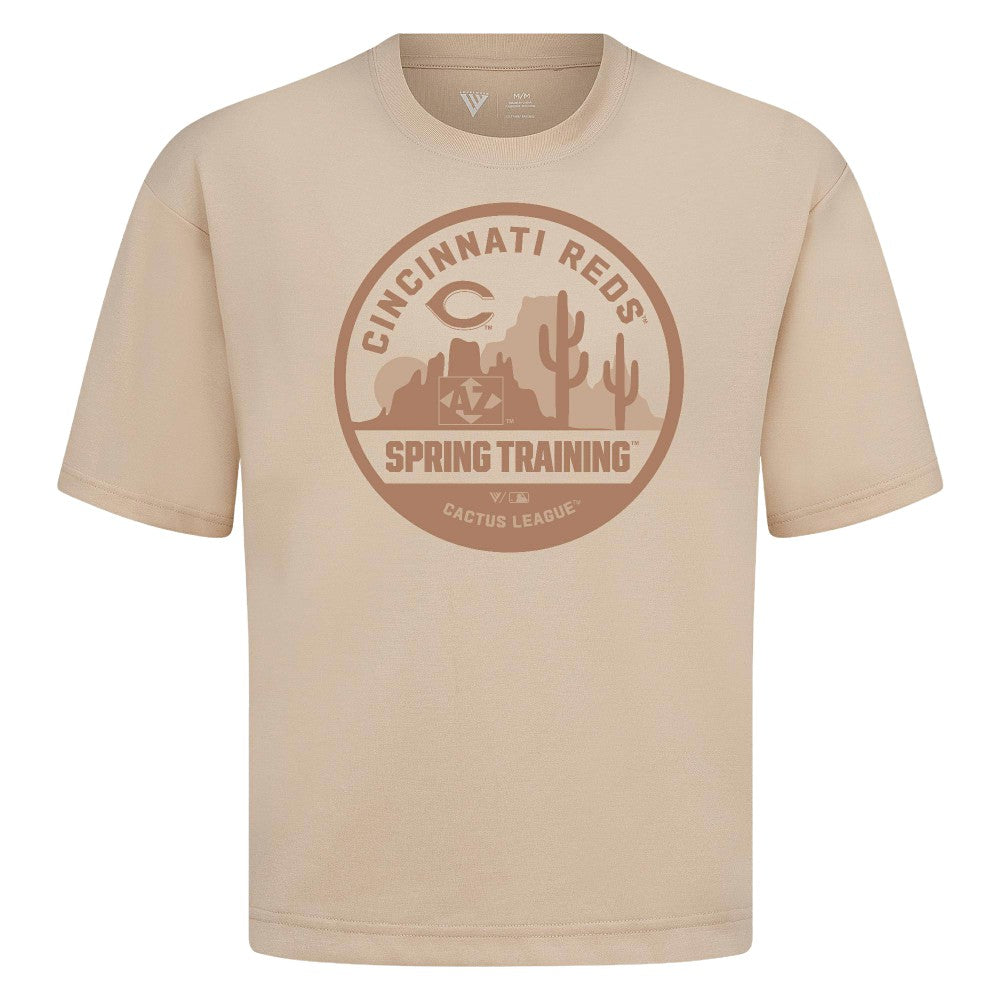 Cincinnati Reds Levelwear Spring Training Badge Luxe Signature Knit T-Shirt Khaki