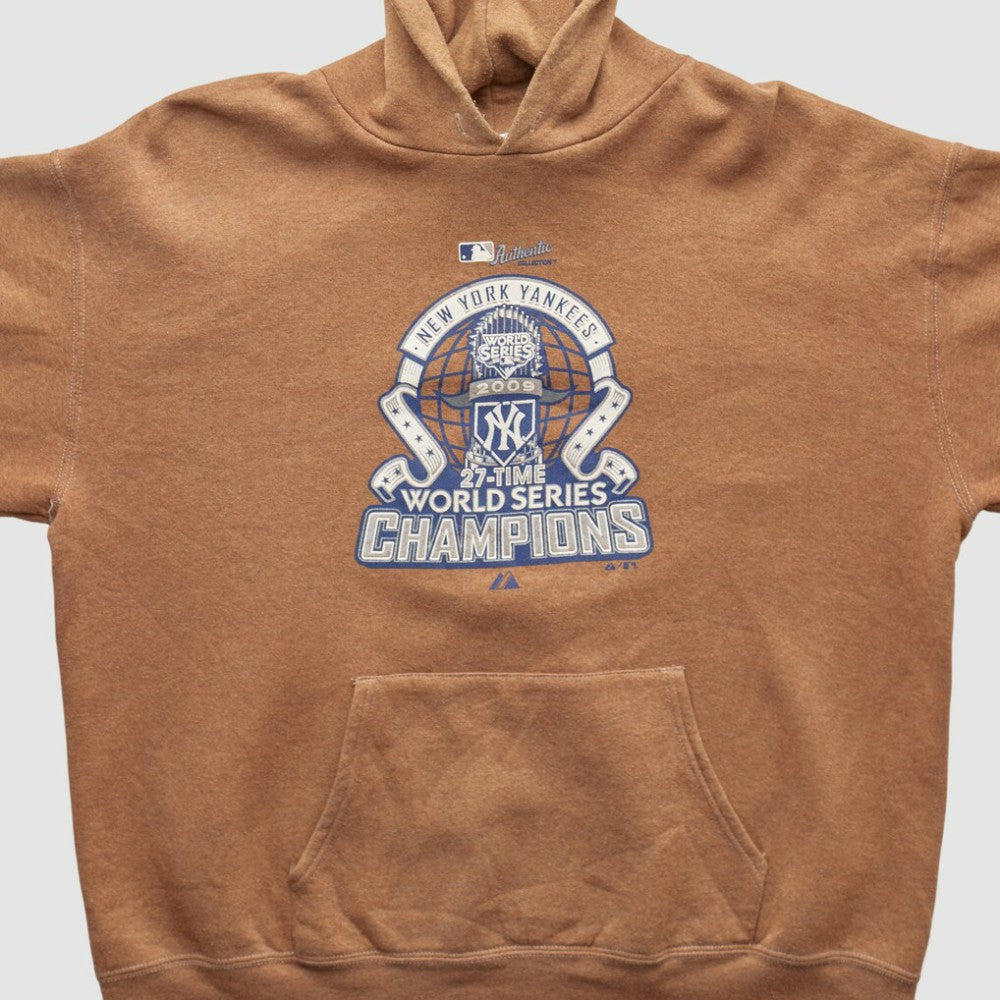 New York Yankees Majestic 2009 Hooded Pullover Sweatshirt Tan Vintage