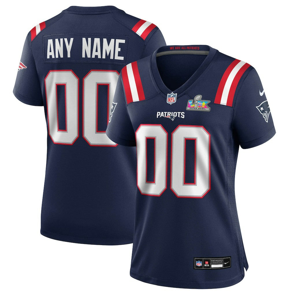 New England Patriots Women's Super Bowl LX Patch Custom Game Jersey - Navy