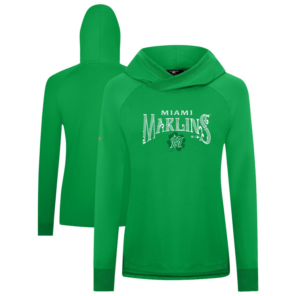 Miami Marlins Levelwear Women's St. Patrick's Day Slender Raglan Hoodie Green