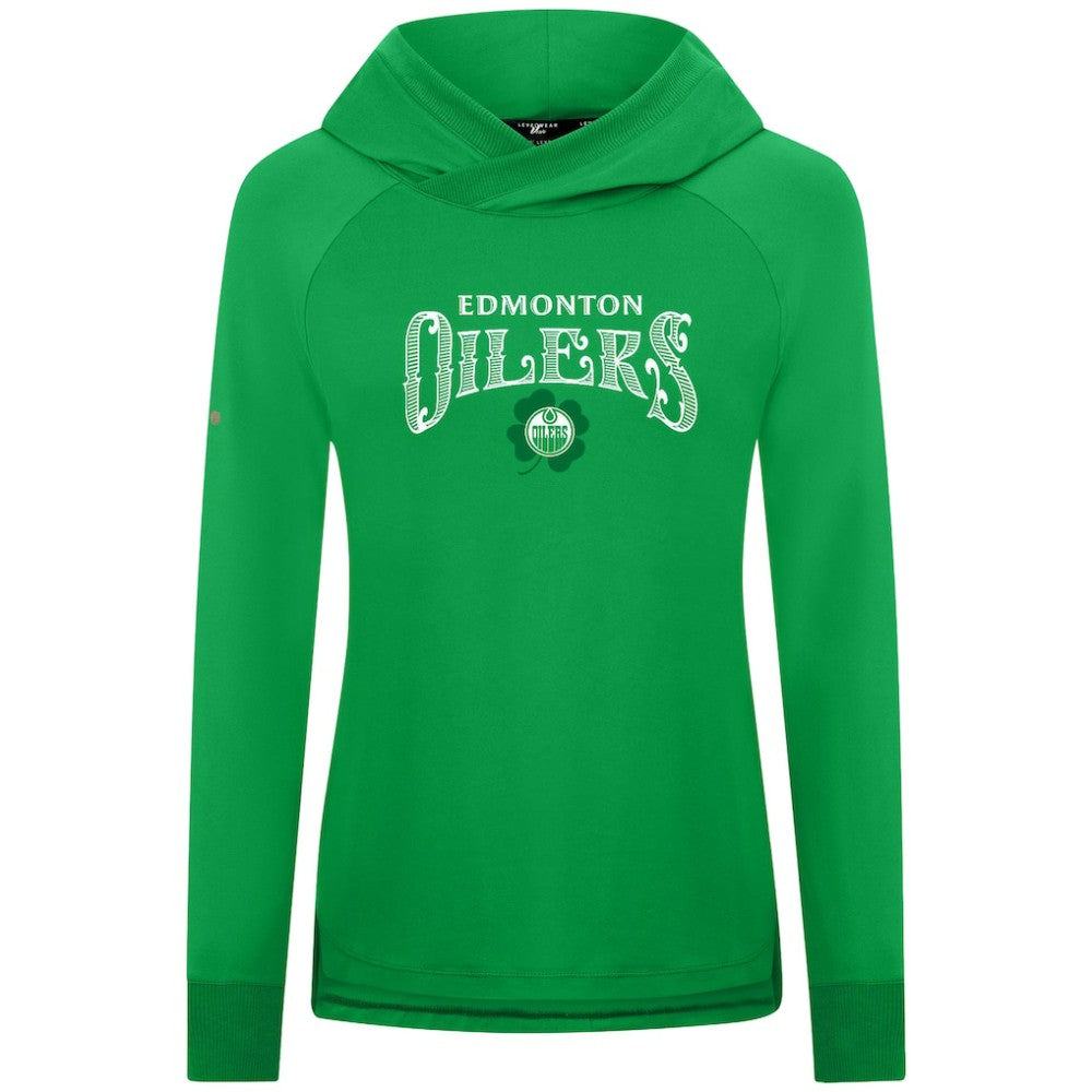 Edmonton Oilers Levelwear Women's St. Patrick's Day Slender Raglan Hoodie Kelly Green
