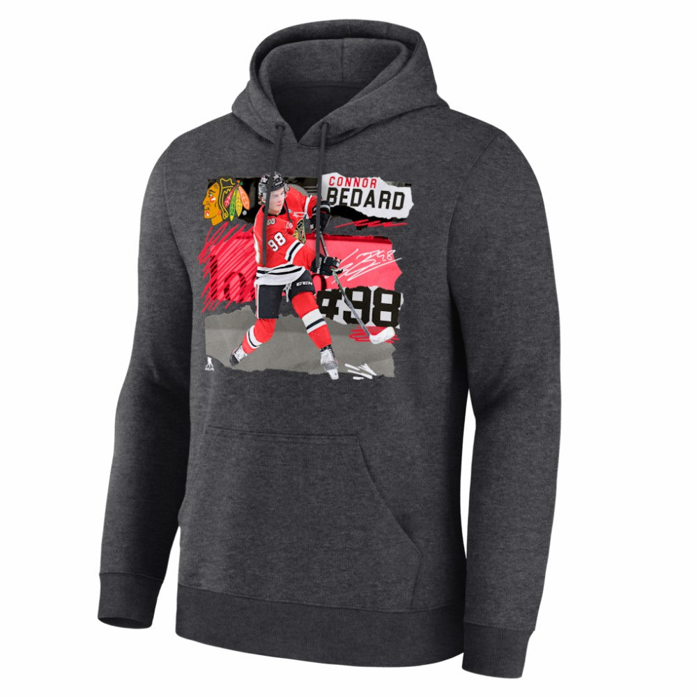 Connor Bedard Chicago Blackhawks Fresh Ice Hoodie Charcoal