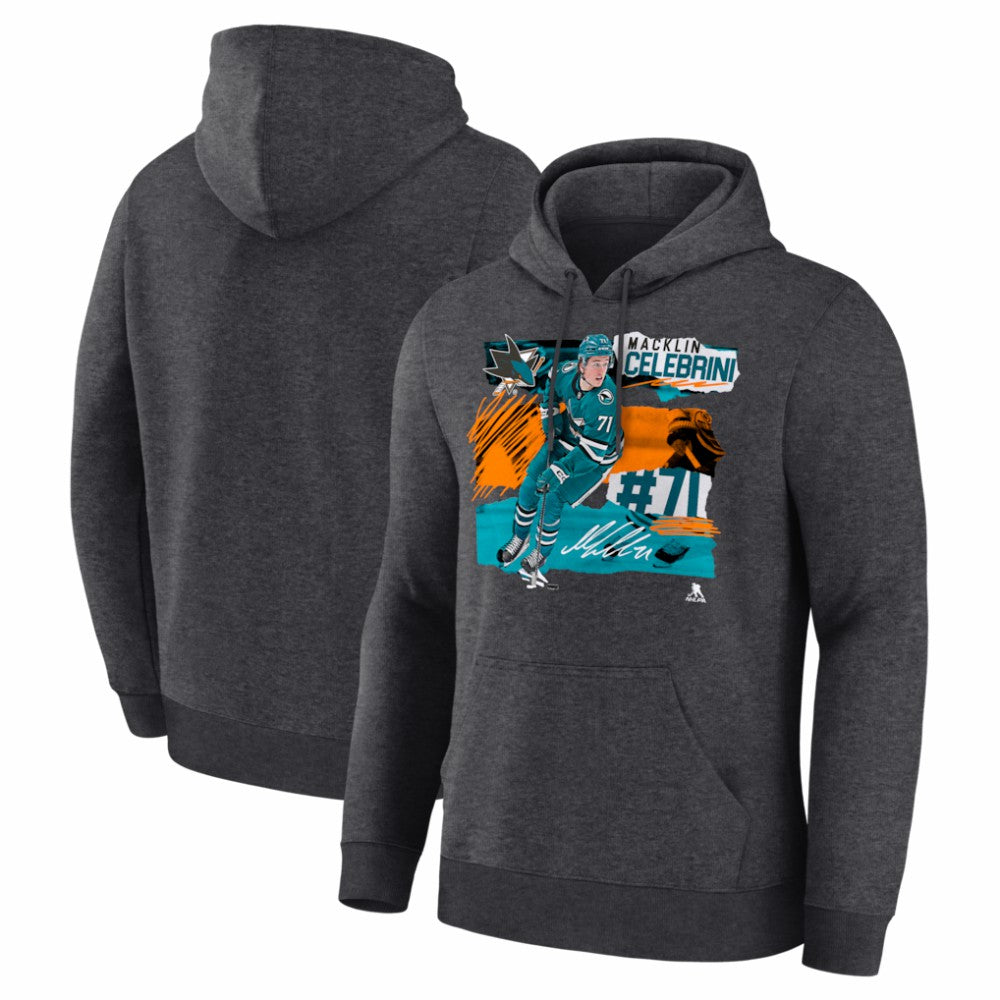 Macklin Celebrini San Jose Sharks Fresh Ice Hoodie Charcoal