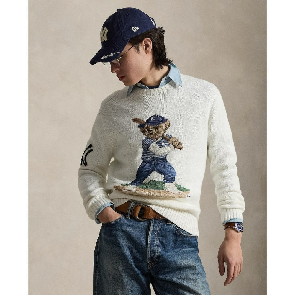 Yankees Polo Ralph Lauren Bear Sweater White