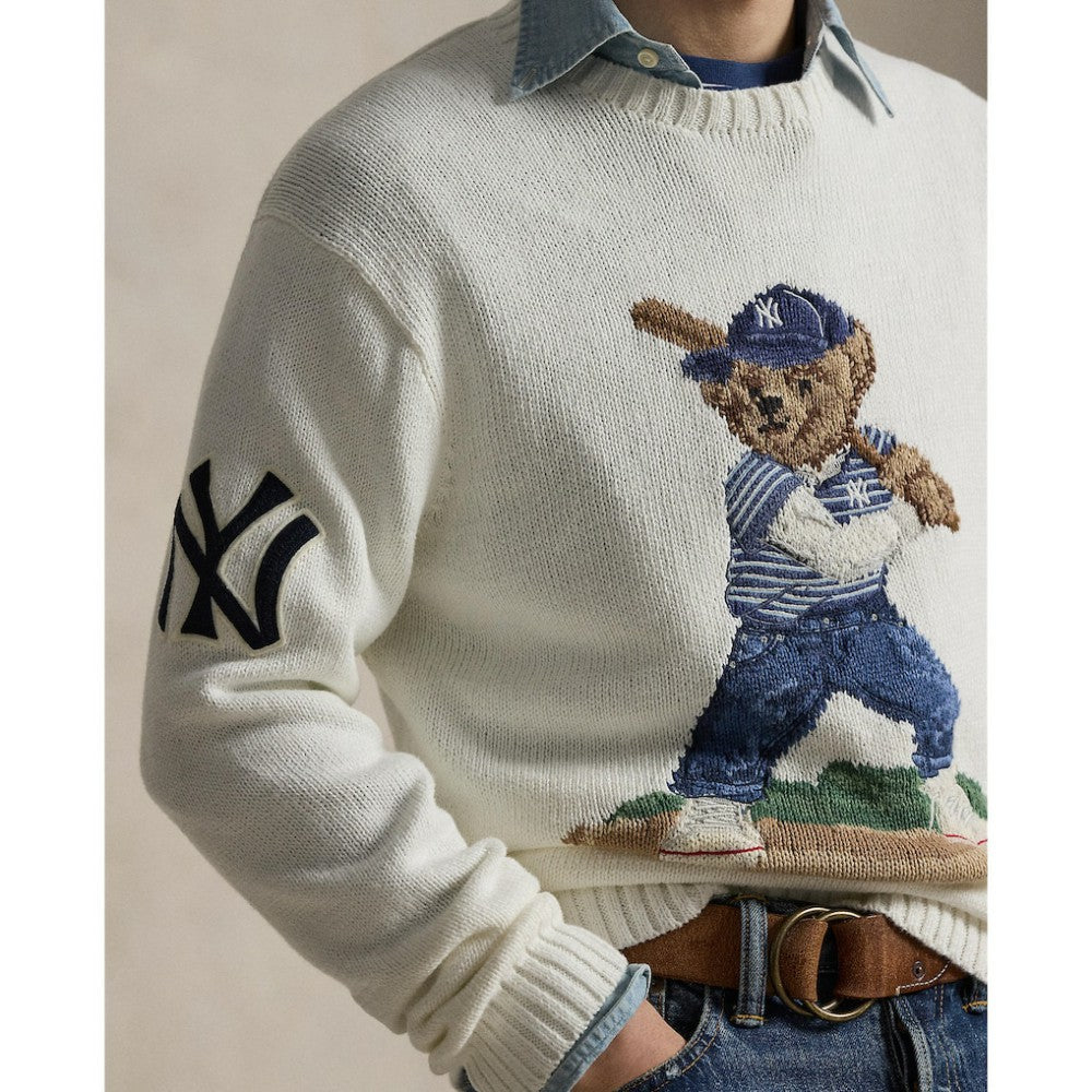 Yankees Polo Ralph Lauren Bear Sweater White