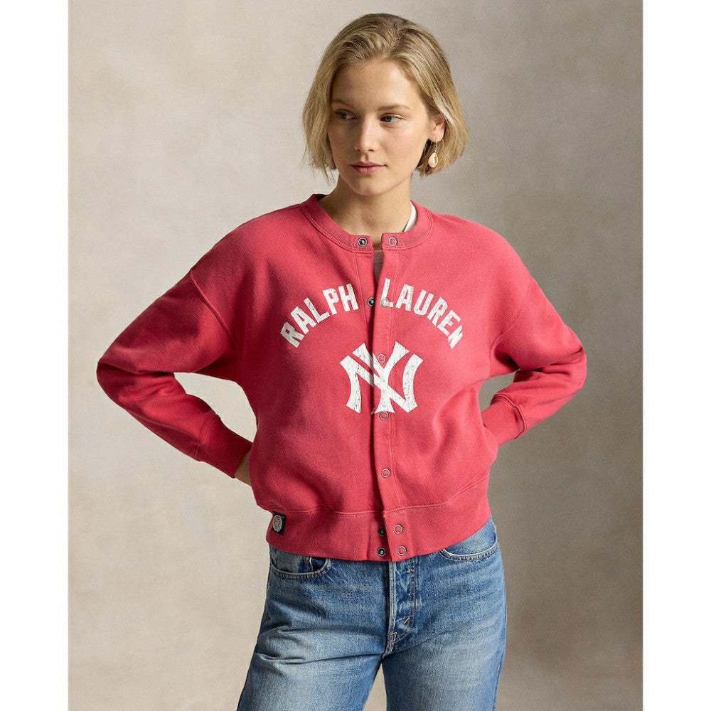 Yankees Polo Ralph Lauren Women's Seasonal Knit Full-Snap Cardigan Red