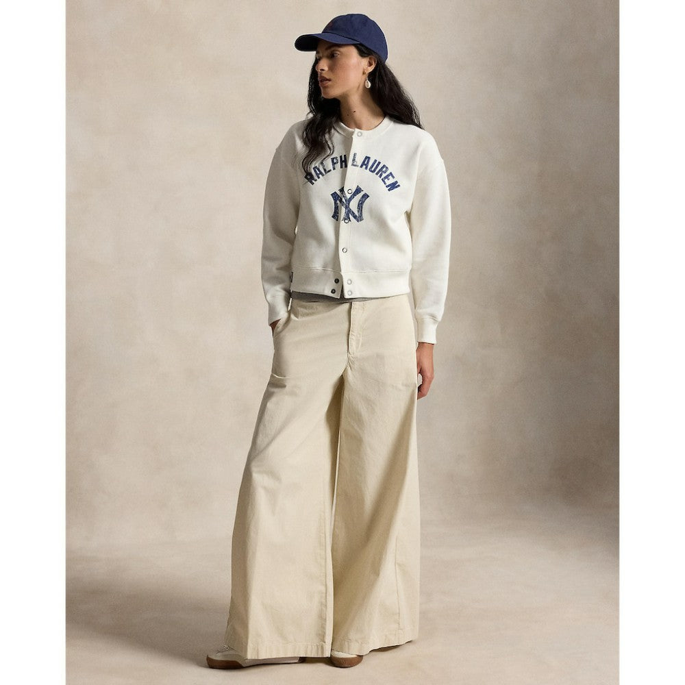 Yankees Polo Ralph Lauren Women's Seasonal Knit Full-Snap Cardigan White