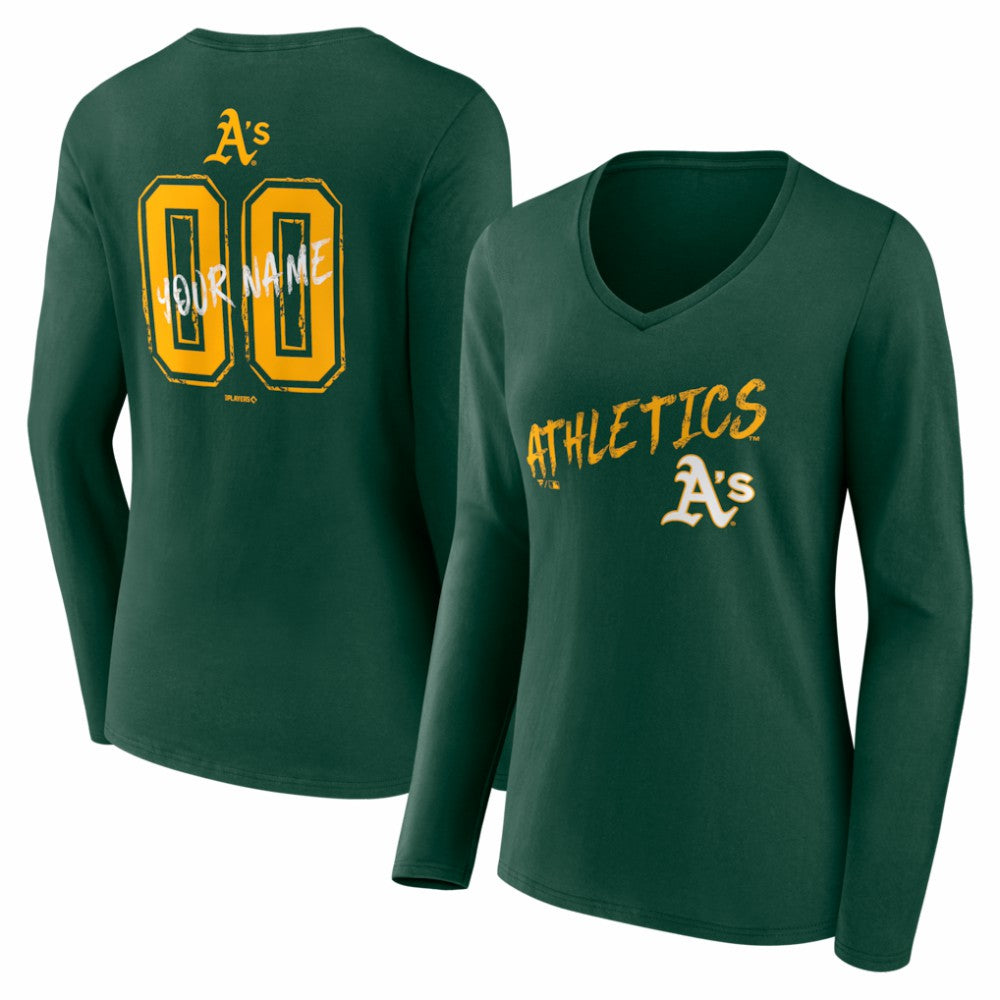 Athletics Women's Hustle Personalized Name & Number Long Sleeve V-Neck T-Shirt Green