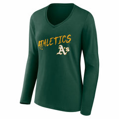 Athletics Women's Hustle Personalized Name & Number Long Sleeve V-Neck T-Shirt Green