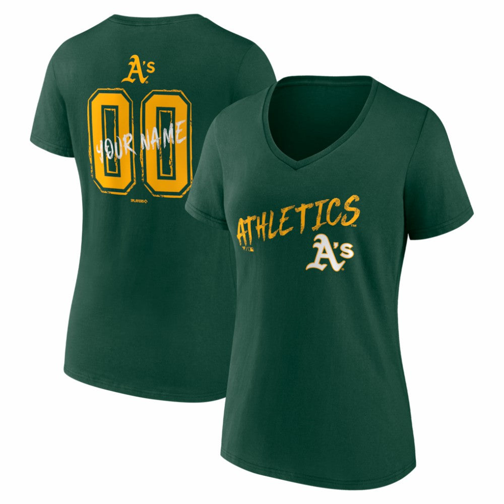 Athletics Women's Hustle Personalized Name & Number V-Neck T-Shirt Green