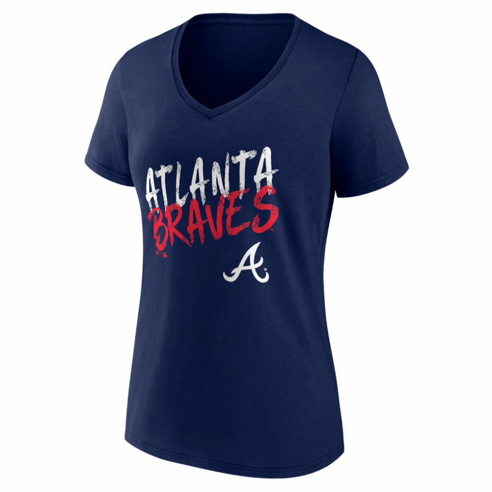 Atlanta Braves Women's Hustle Personalized Name & Number V-Neck T-Shirt Navy