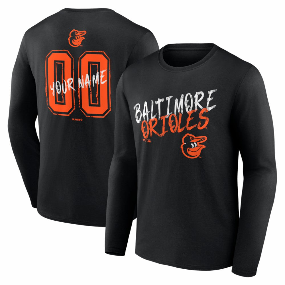 Baltimore Orioles  Hustle Personalized Name & Number Long Sleeve T-Shirt Black