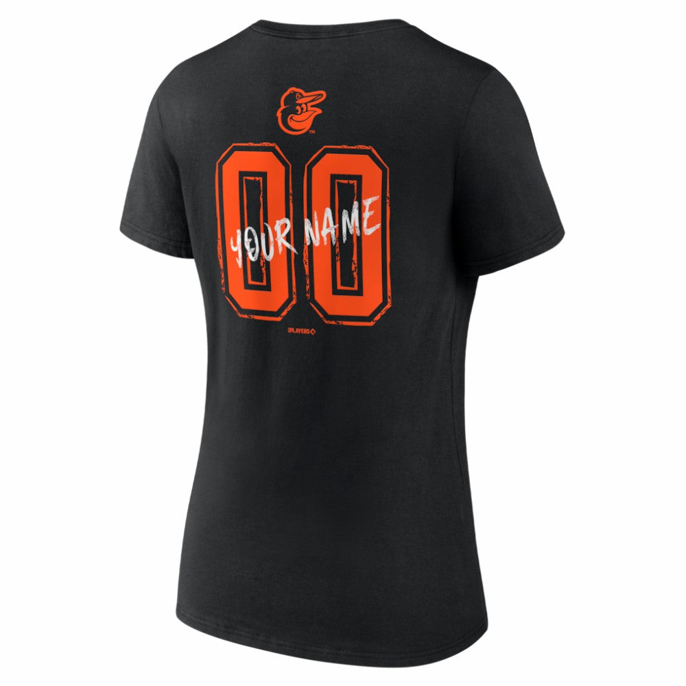 Baltimore Orioles Women's Hustle Personalized Name & Number V-Neck T-Shirt Black