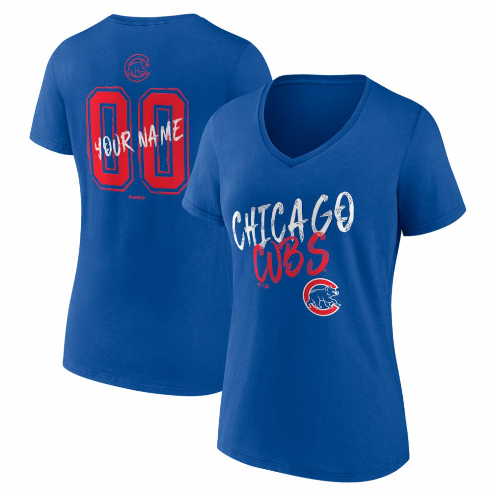 Chicago Cubs Women's Hustle Personalized Name & Number V-Neck T-Shirt Royal