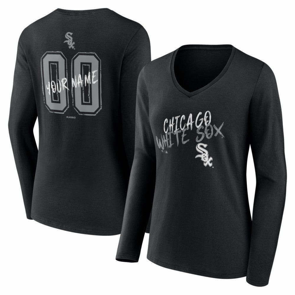 Chicago White Sox Women's Hustle Personalized Name & Number Long Sleeve V-Neck T-Shirt Black