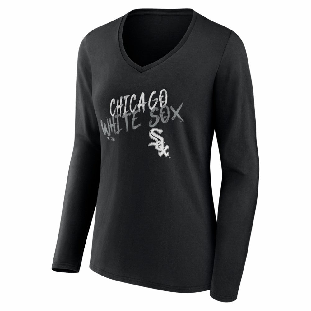 Chicago White Sox Women's Hustle Personalized Name & Number Long Sleeve V-Neck T-Shirt Black