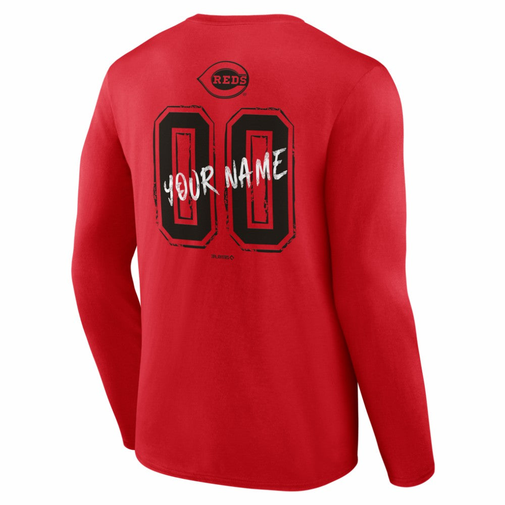 Cincinnati Reds  Hustle Personalized Name & Number Long Sleeve T-Shirt Red