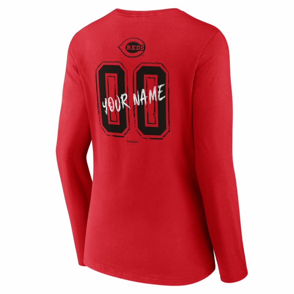Cincinnati Reds Women's Hustle Personalized Name & Number Long Sleeve V-Neck T-Shirt Red