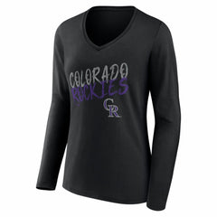 Colorado Rockies Women's Hustle Personalized Name & Number Long Sleeve V-Neck T-Shirt Black