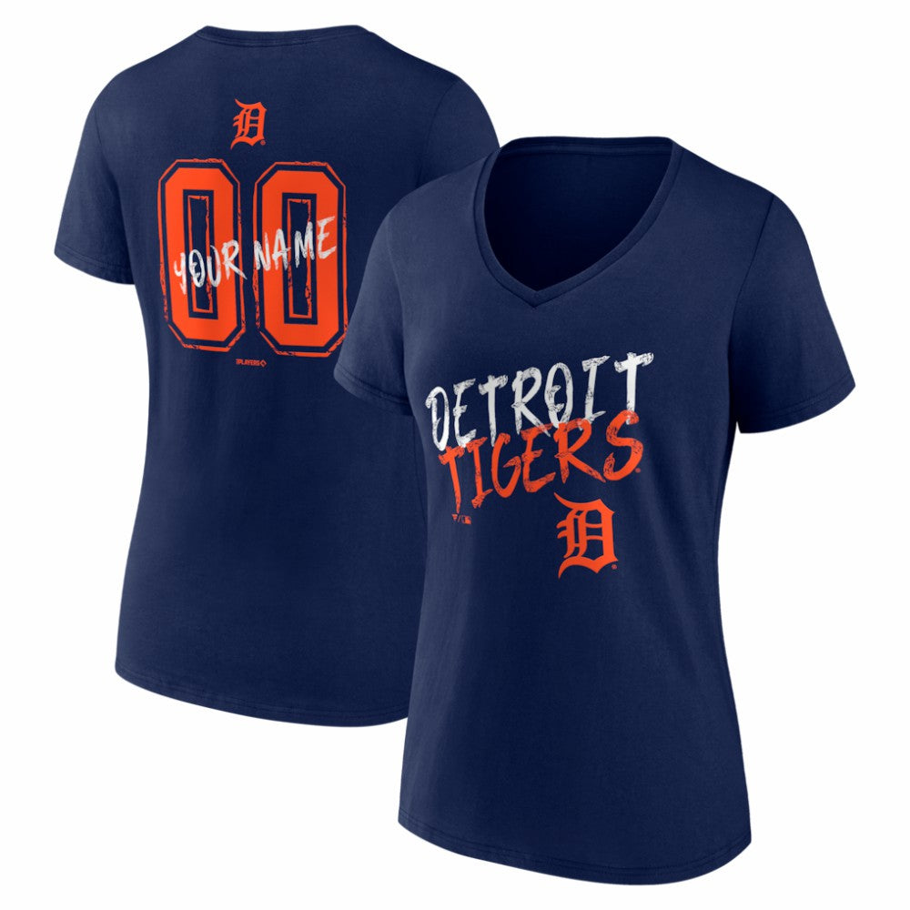 Detroit Tigers Women's Hustle Personalized Name & Number V-Neck T-Shirt Navy