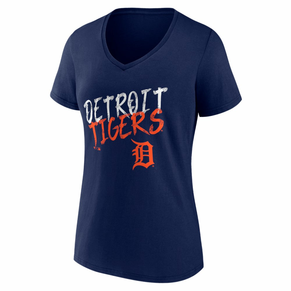 Detroit Tigers Women's Hustle Personalized Name & Number V-Neck T-Shirt Navy