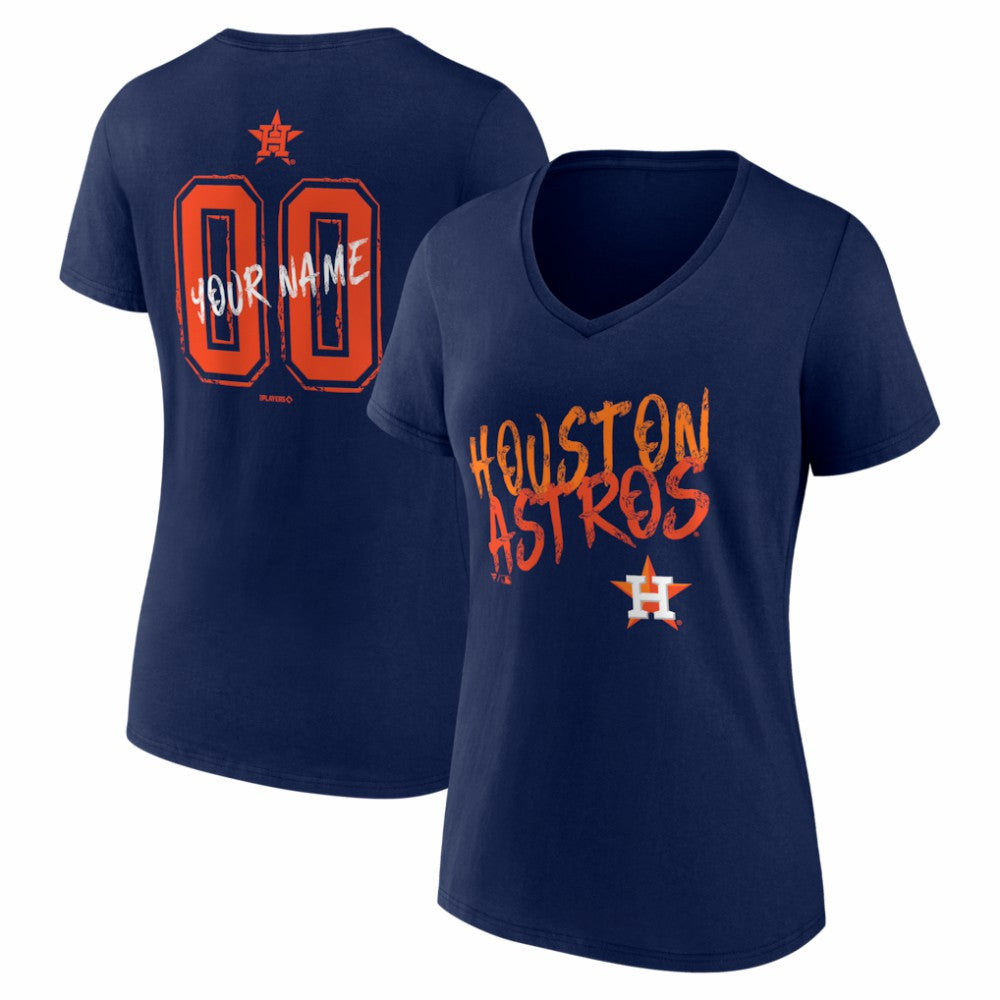 Houston Astros Women's Hustle Personalized Name & Number V-Neck T-Shirt Navy