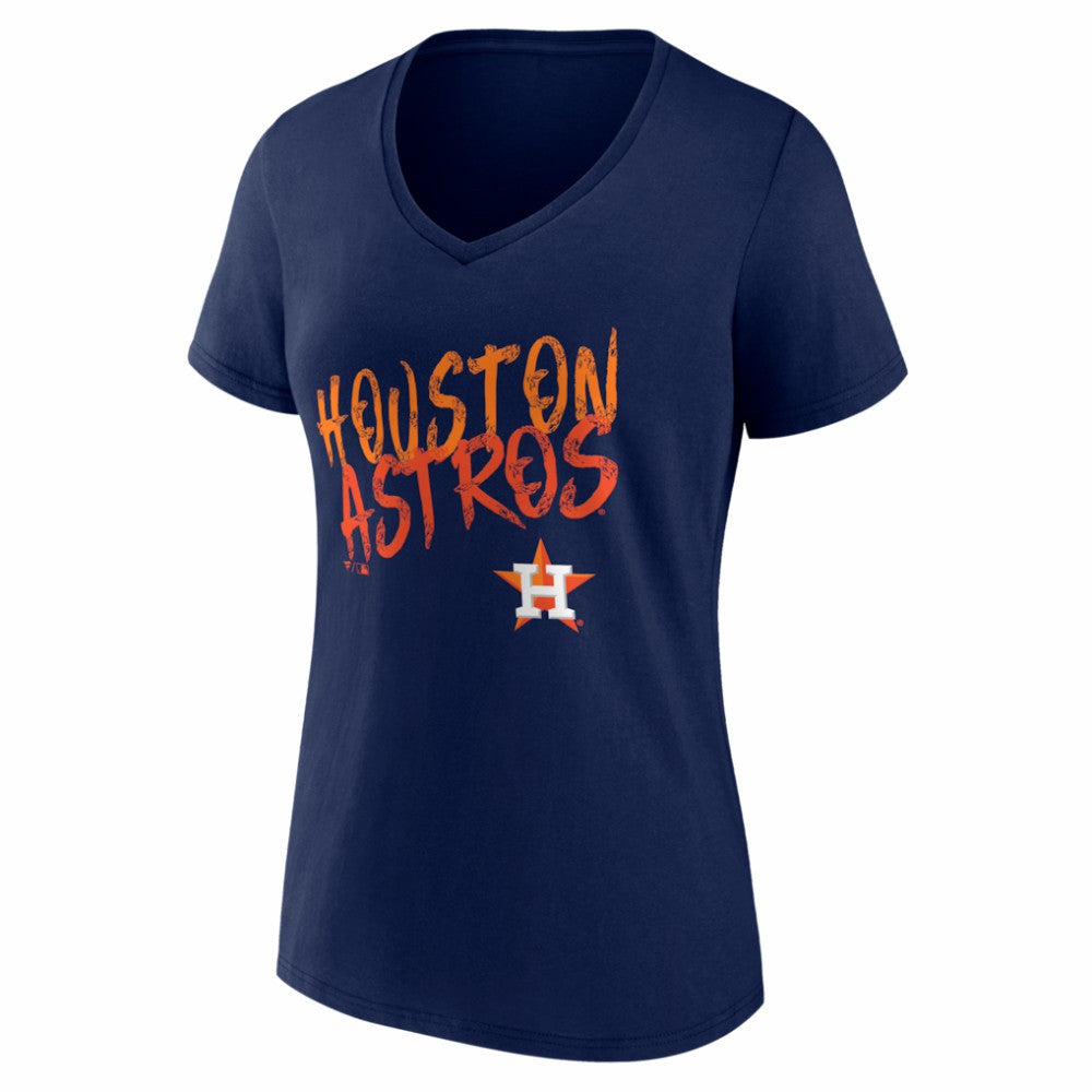 Houston Astros Women's Hustle Personalized Name & Number V-Neck T-Shirt Navy