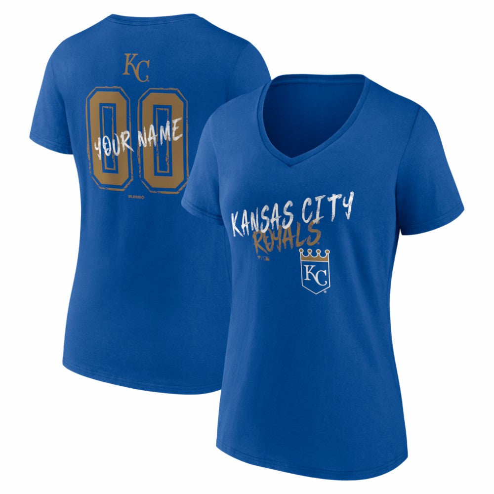 Kansas City Royals Women's Hustle Personalized Name & Number V-Neck T-Shirt Royal