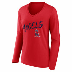 Los Angeles Angels Women's Hustle Personalized Name & Number Long Sleeve V-Neck T-Shirt Red