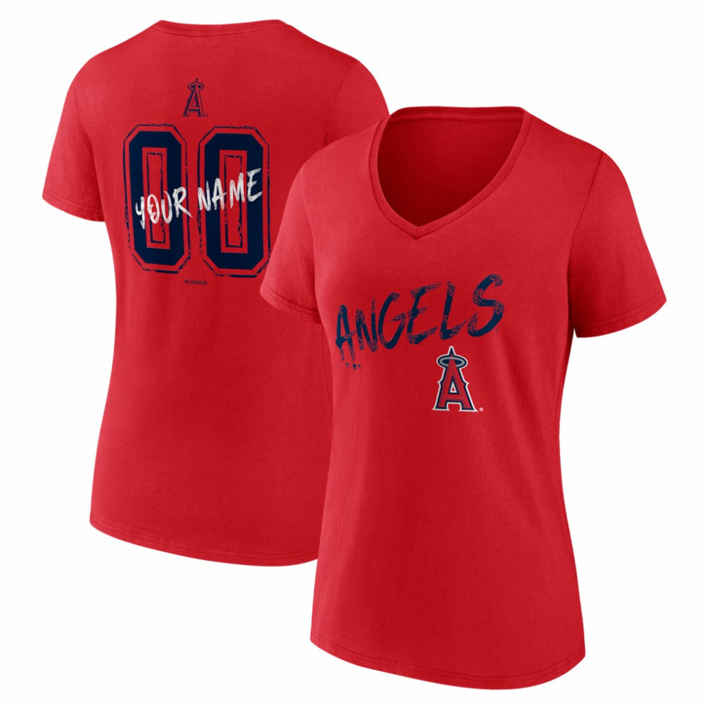 Los Angeles Angels Women's Hustle Personalized Name & Number V-Neck T-Shirt Red