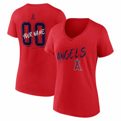 Los Angeles Angels Women's Hustle Personalized Name & Number V-Neck T-Shirt Red