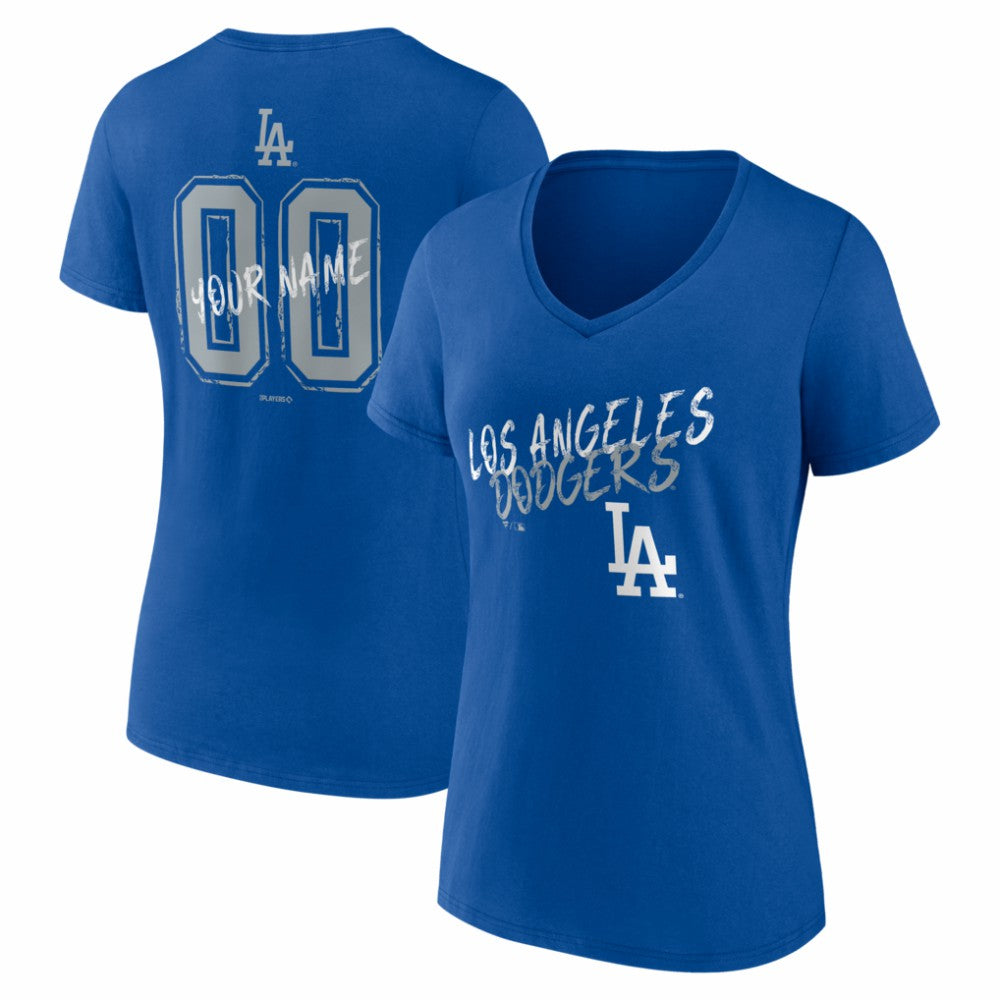 Los Angeles Dodgers Women's Hustle Personalized Name & Number V-Neck T-Shirt Royal