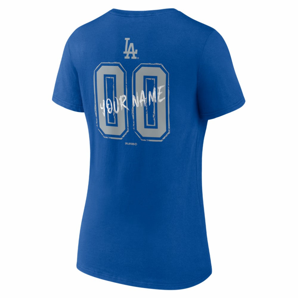 Los Angeles Dodgers Women's Hustle Personalized Name & Number V-Neck T-Shirt Royal