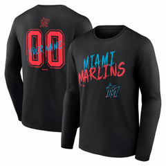 Miami Marlins  Hustle Personalized Name & Number Long Sleeve T-Shirt Black